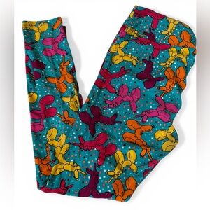 LuLaRoe Teal Balloon Animal Print Kids Leggings with Pink Orange Yellow Accents